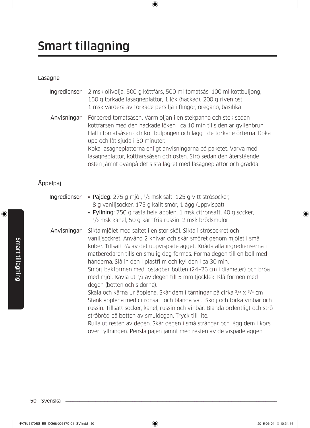 Samsung NV75J5170BS/EE manual Smart tillagning 