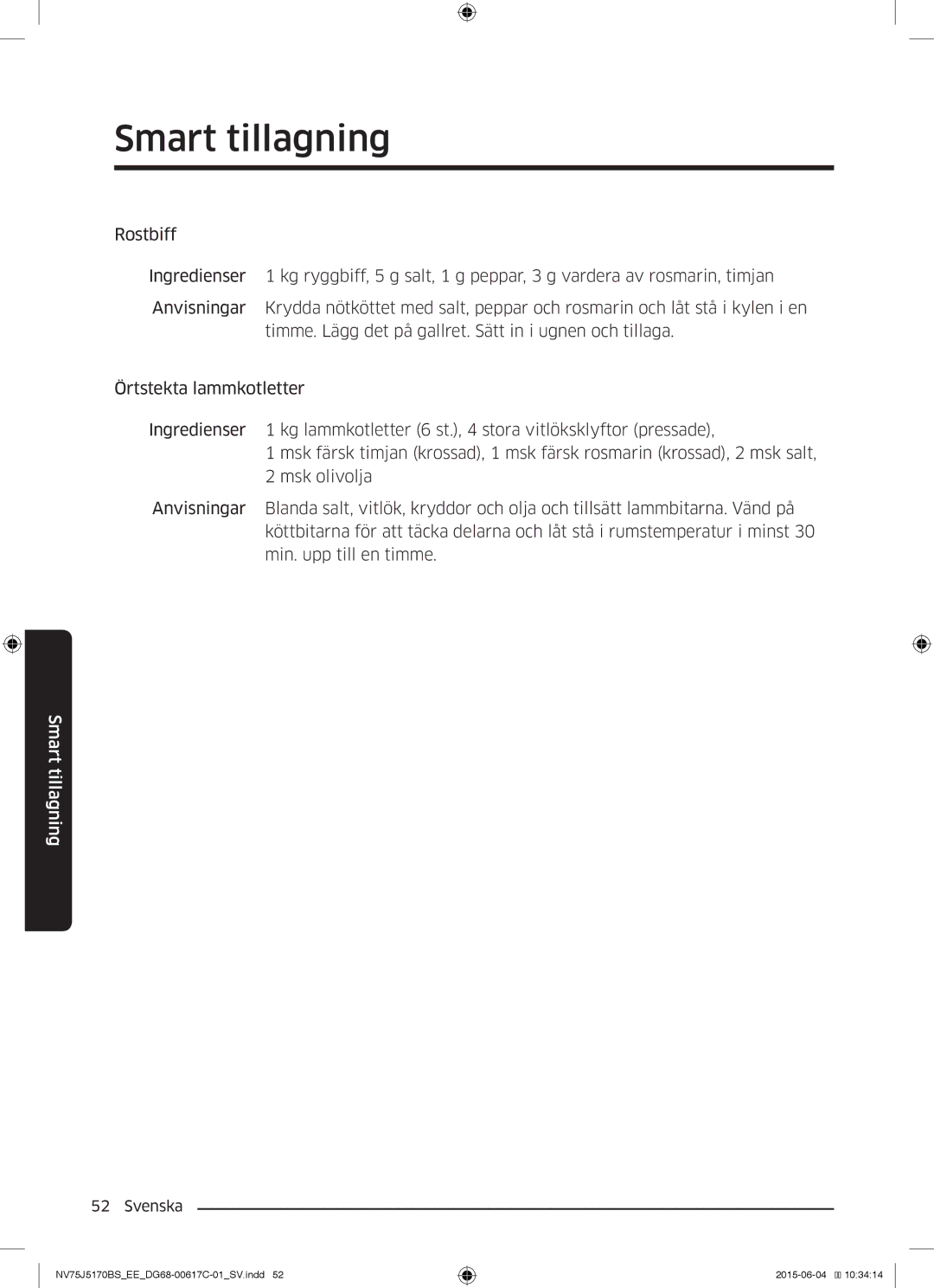 Samsung NV75J5170BS/EE manual Smart tillagning 