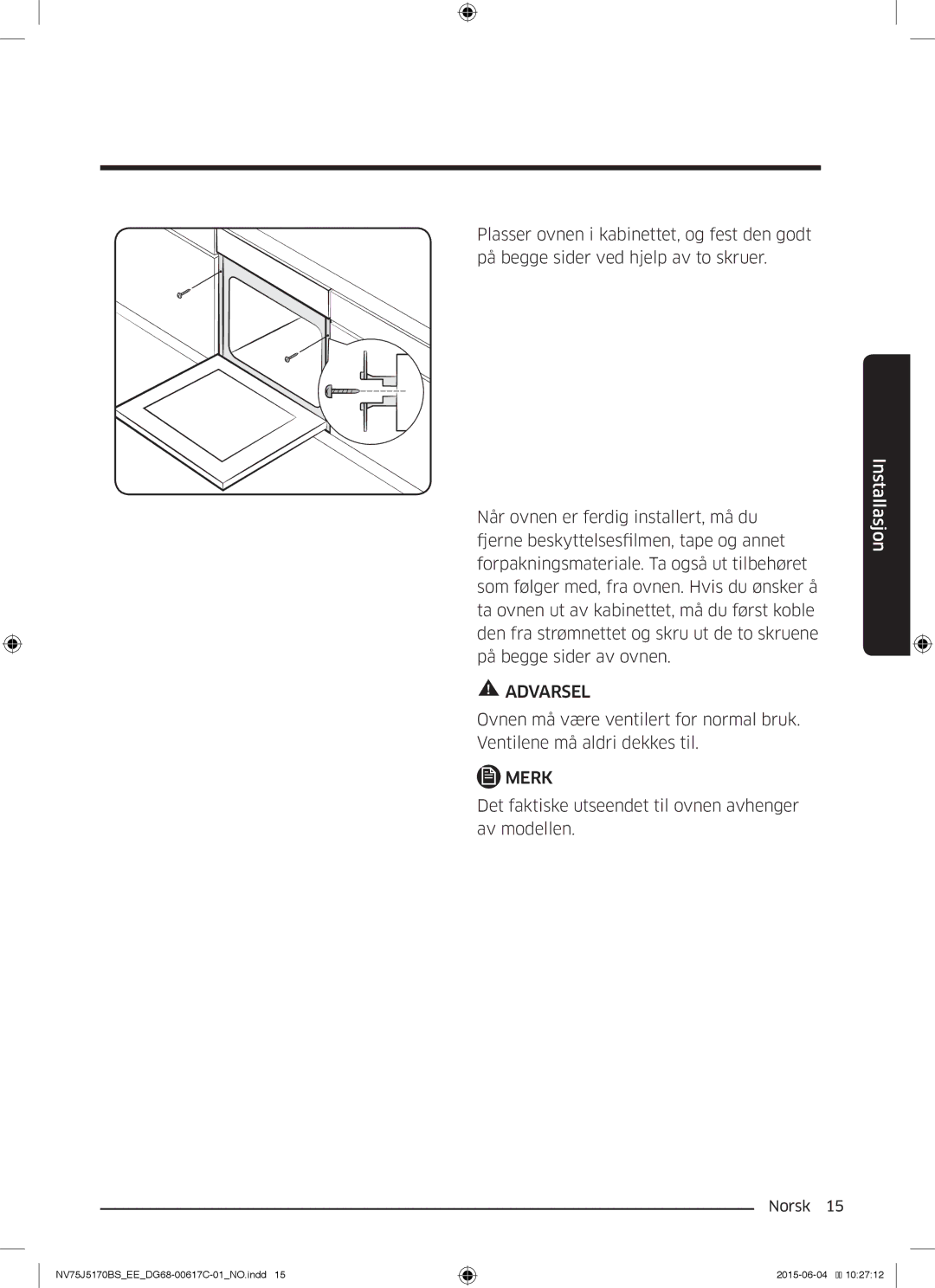 Samsung NV75J5170BS/EE manual Det faktiske utseendet til ovnen avhenger av modellen 