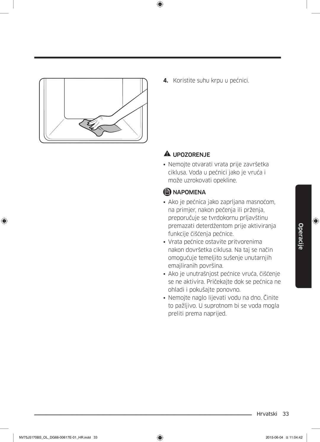 Samsung NV75J5170BS/OL manual Koristite suhu krpu u pećnici 