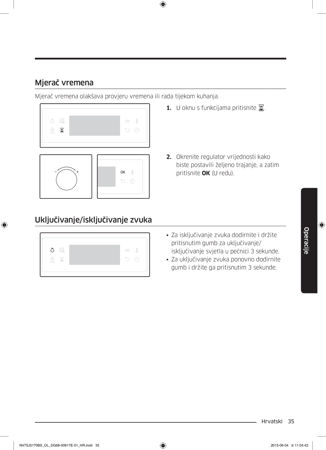 Samsung NV75J5170BS/OL manual Mjerač vremena, Uključivanje/isključivanje zvuka 