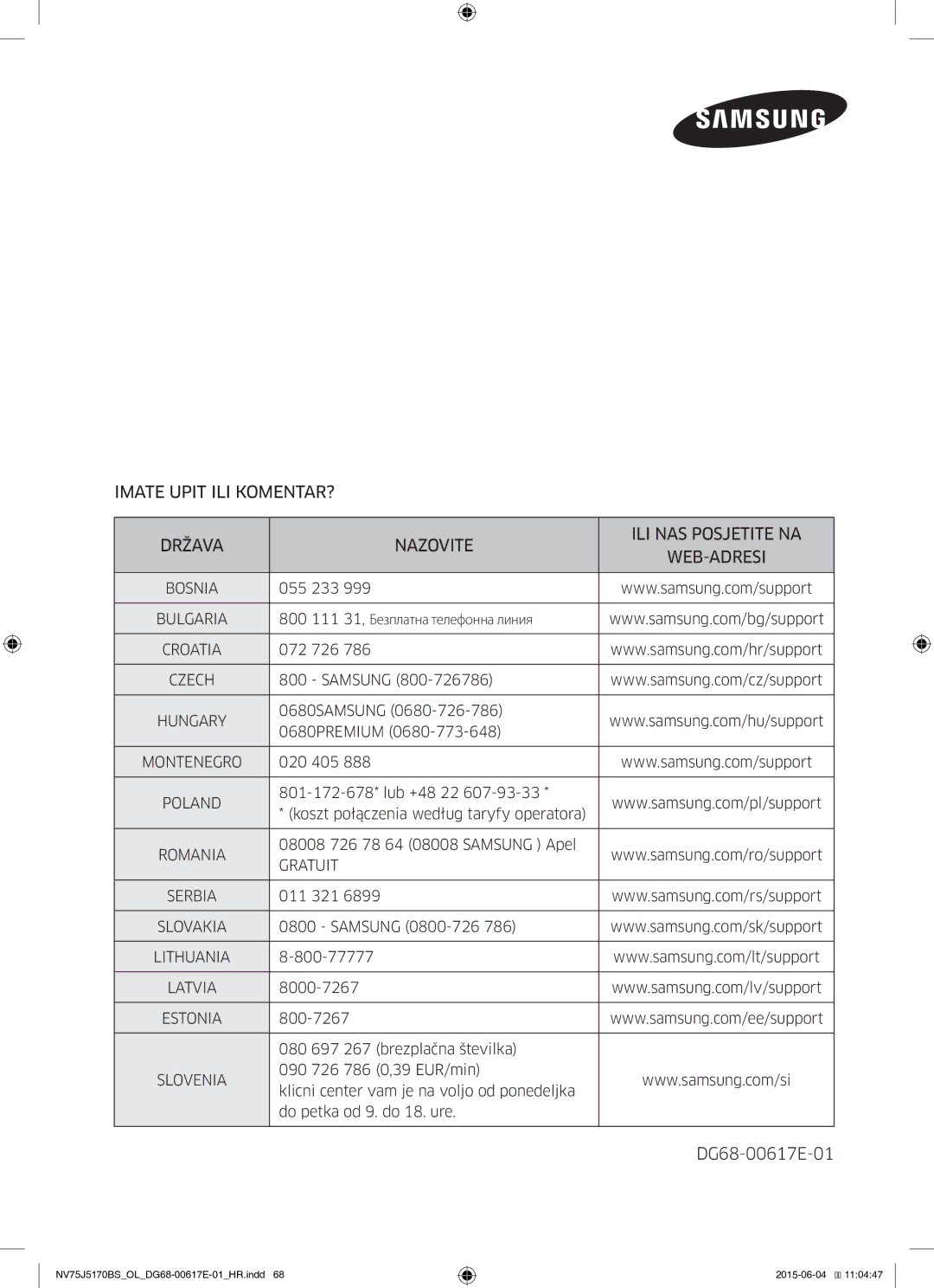 Samsung NV75J5170BS/OL manual DG68-00617E-01, Web-Adresi 