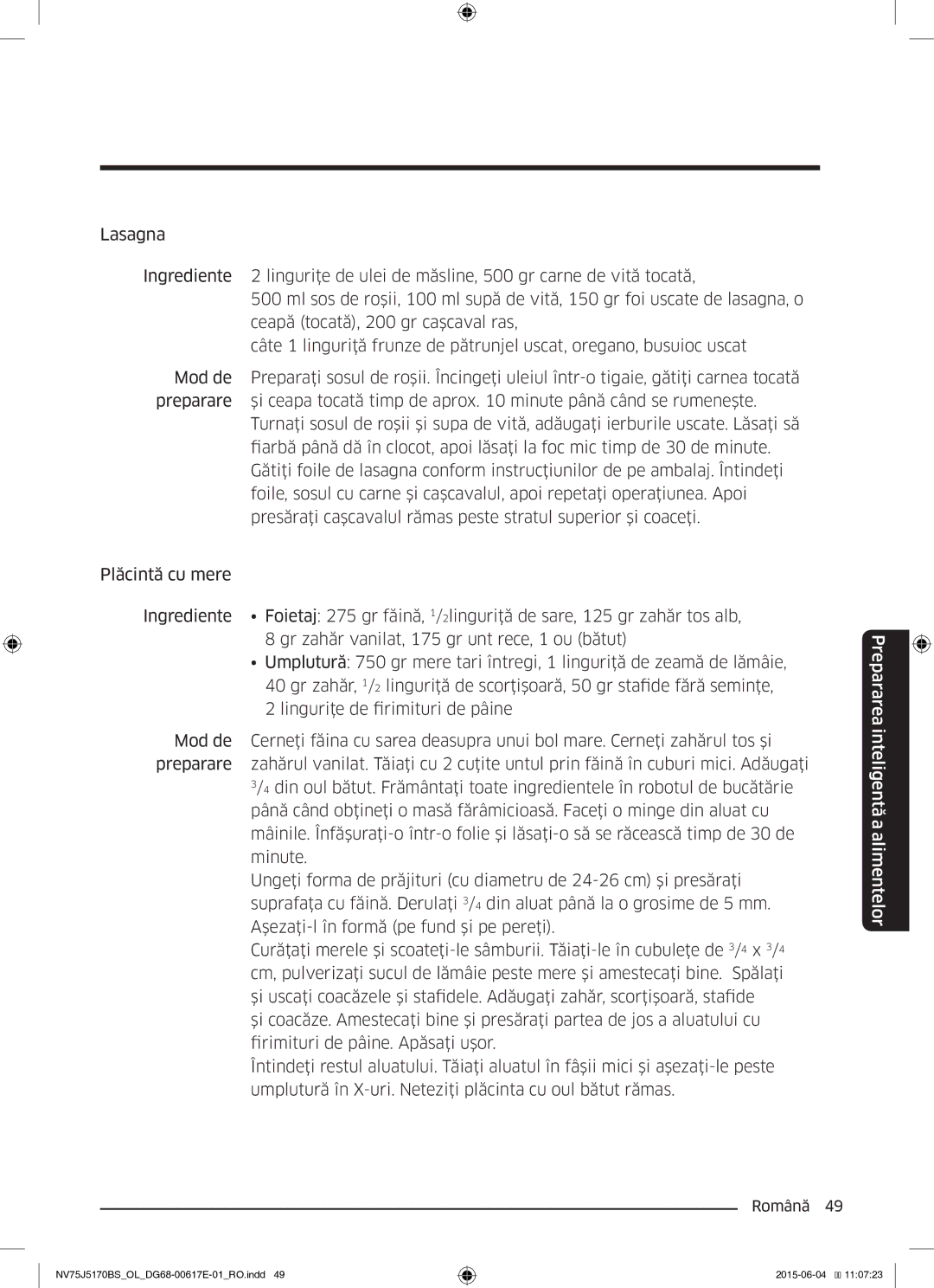 Samsung NV75J5170BS/OL manual Prepararea inteligentă a alimentelor 