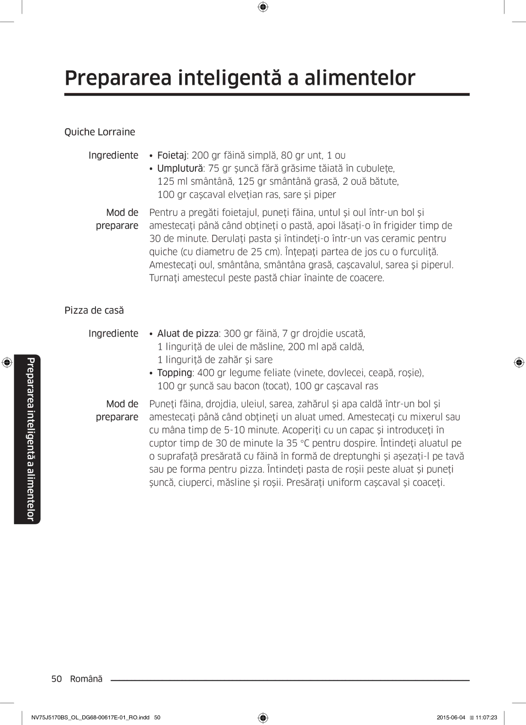 Samsung NV75J5170BS/OL manual Prepararea inteligentă a alimentelor 