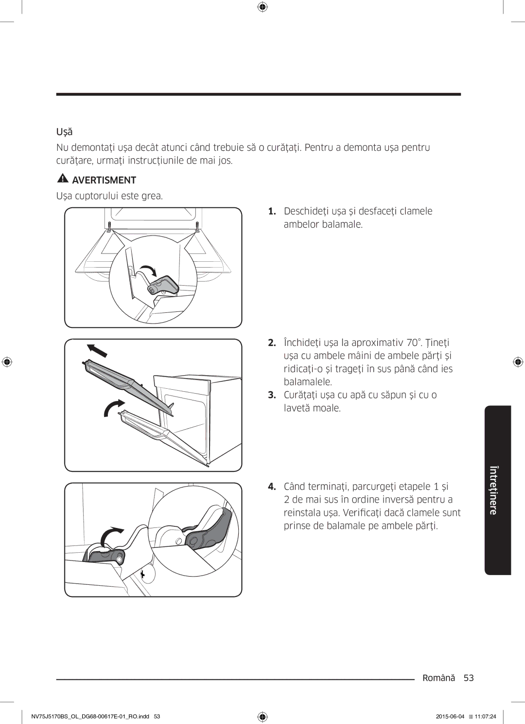 Samsung NV75J5170BS/OL manual Avertisment 