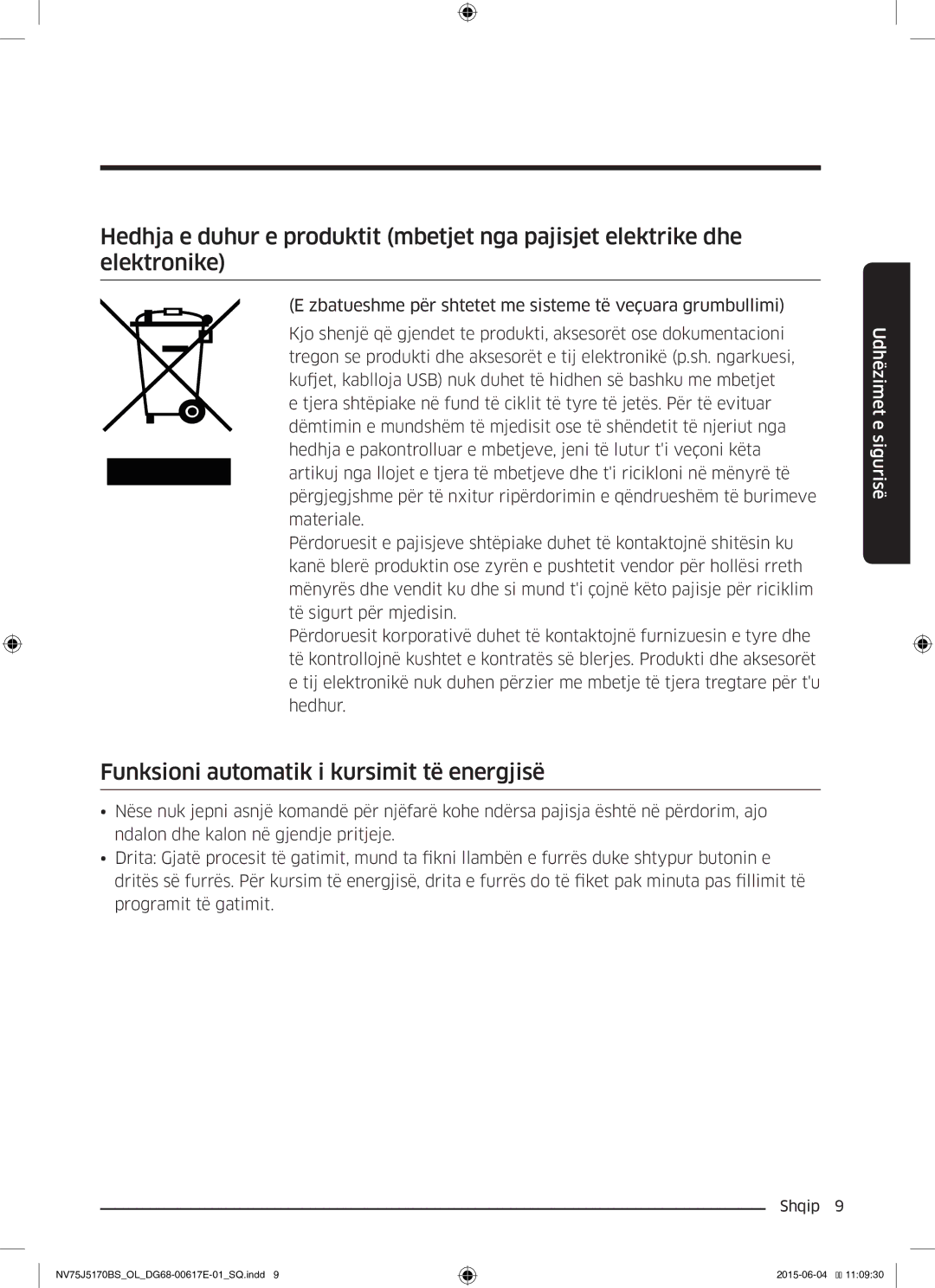 Samsung NV75J5170BS/OL manual Funksioni automatik i kursimit të energjisë 