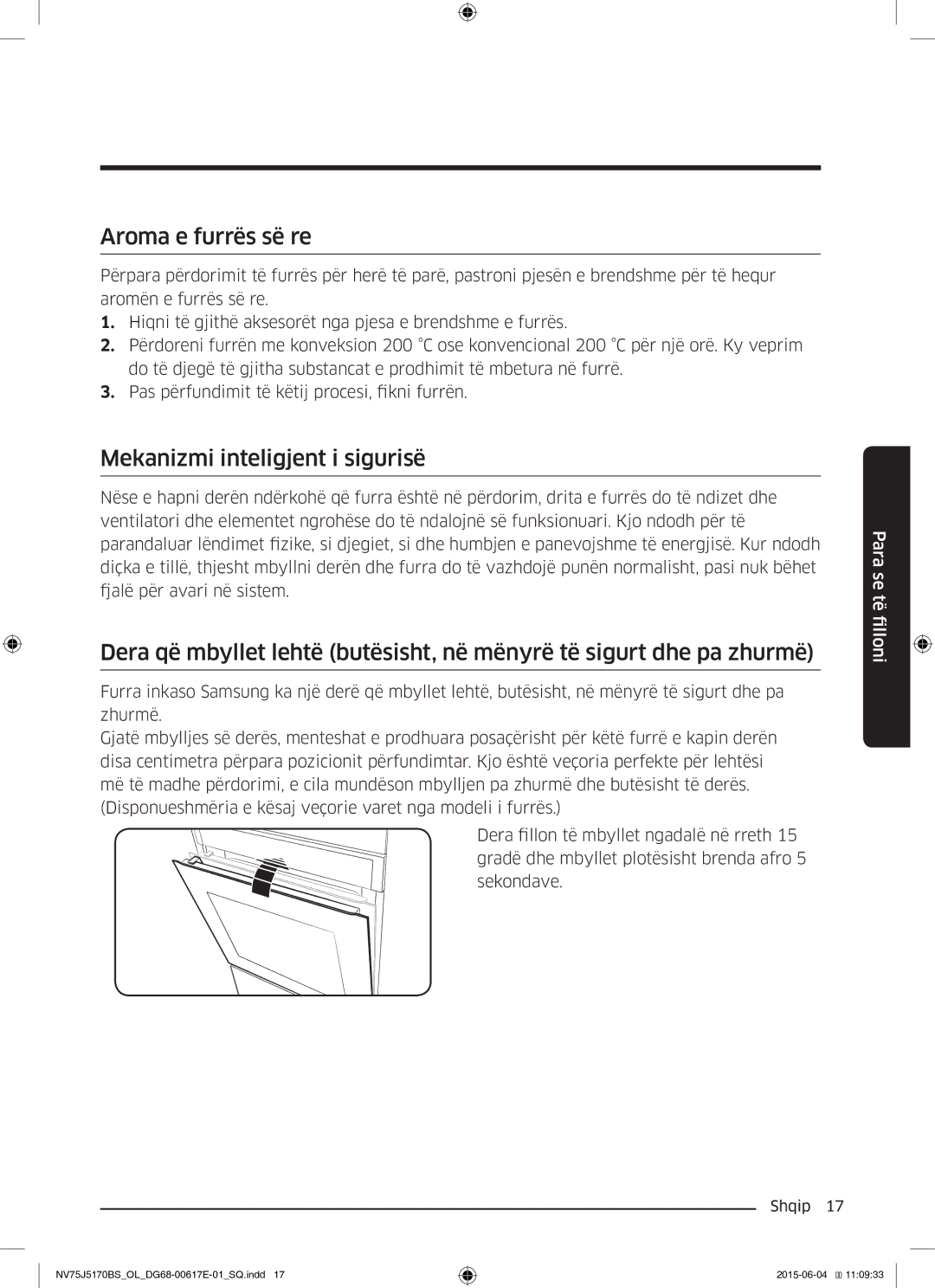 Samsung NV75J5170BS/OL manual Aroma e furrës së re, Mekanizmi inteligjent i sigurisë 