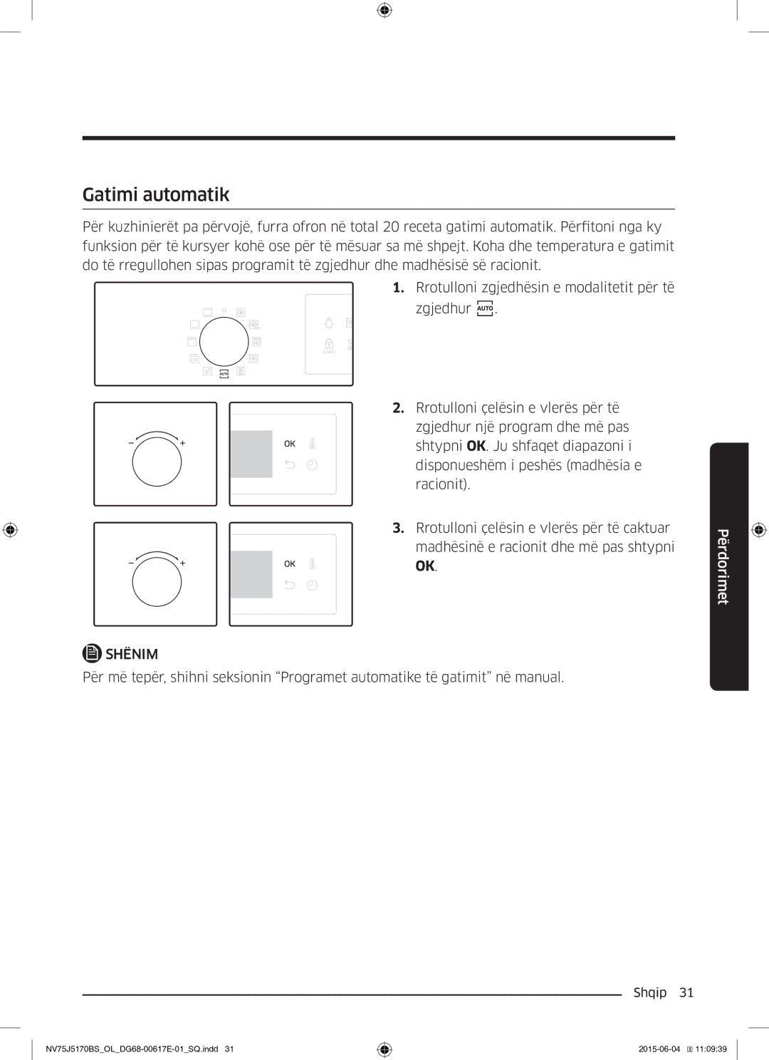 Samsung NV75J5170BS/OL manual Gatimi automatik 