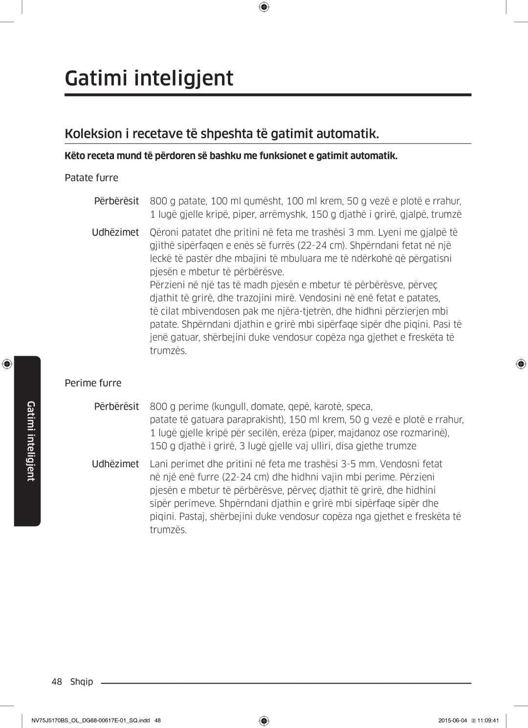 Samsung NV75J5170BS/OL manual Koleksion i recetave të shpeshta të gatimit automatik 