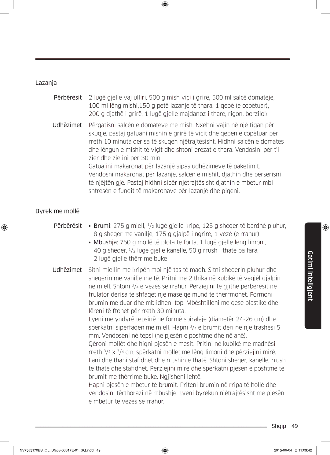 Samsung NV75J5170BS/OL manual Gatimi inteligjent 