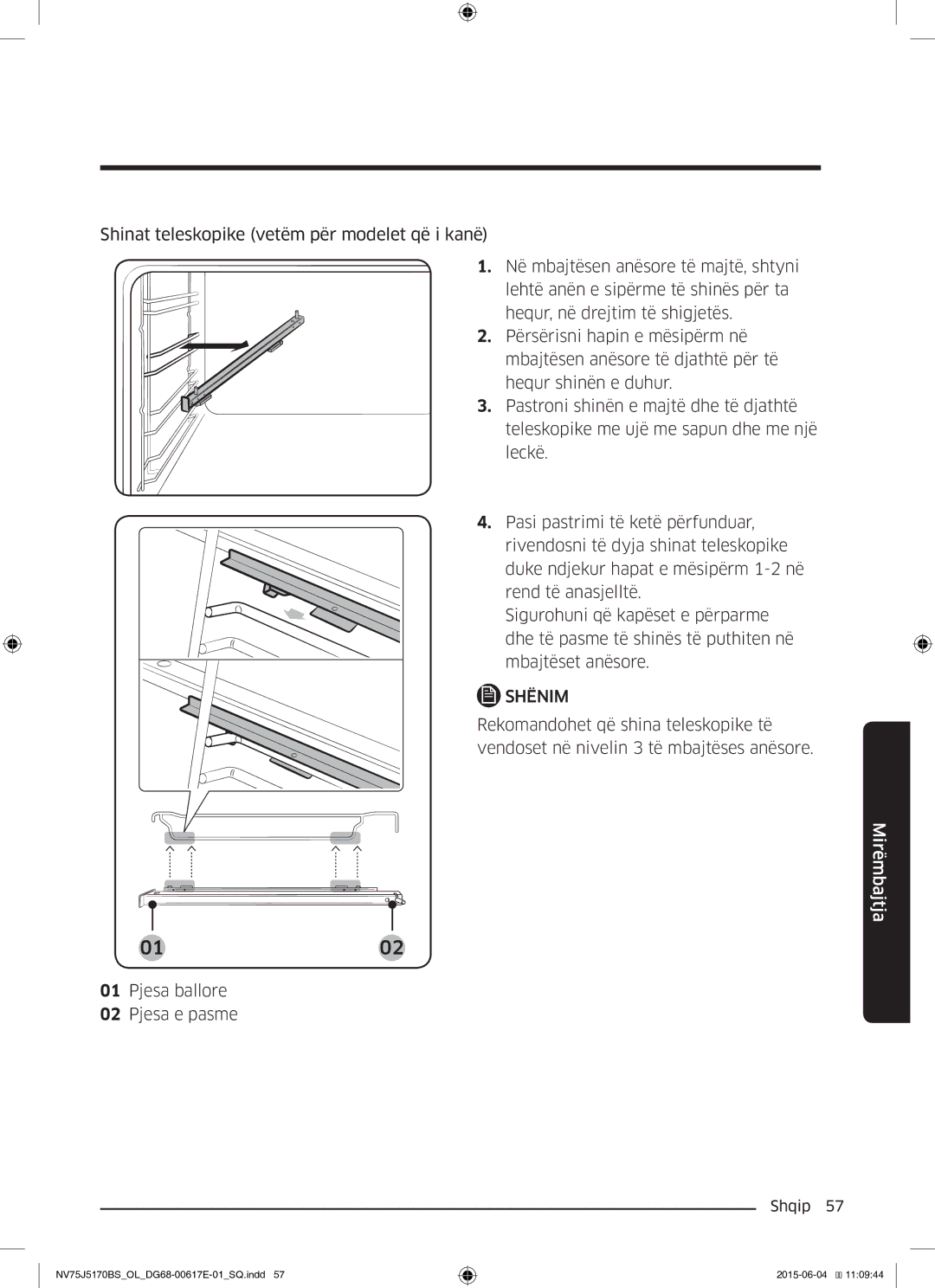 Samsung NV75J5170BS/OL manual Pjesa ballore Pjesa e pasme 