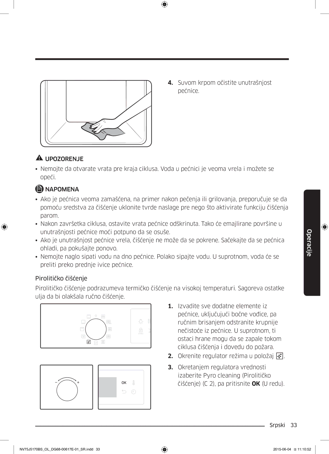 Samsung NV75J5170BS/OL manual Suvom krpom očistite unutrašnjost pećnice 