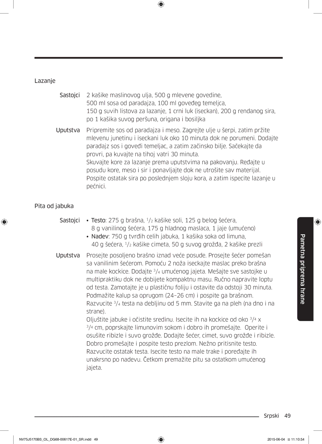 Samsung NV75J5170BS/OL manual Pametna priprema hrane 