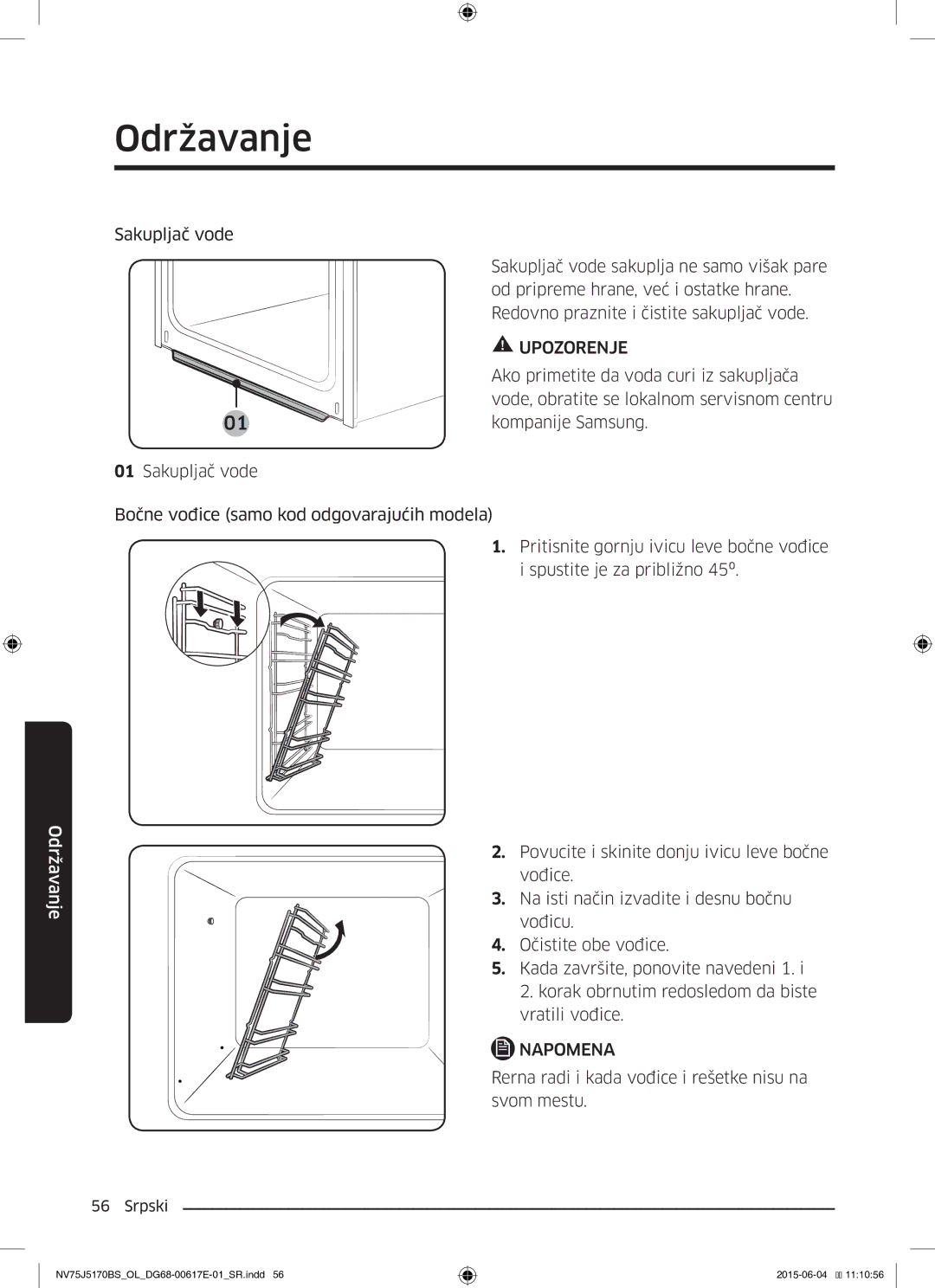 Samsung NV75J5170BS/OL manual Ako primetite da voda curi iz sakupljača, Vode, obratite se lokalnom servisnom centru 