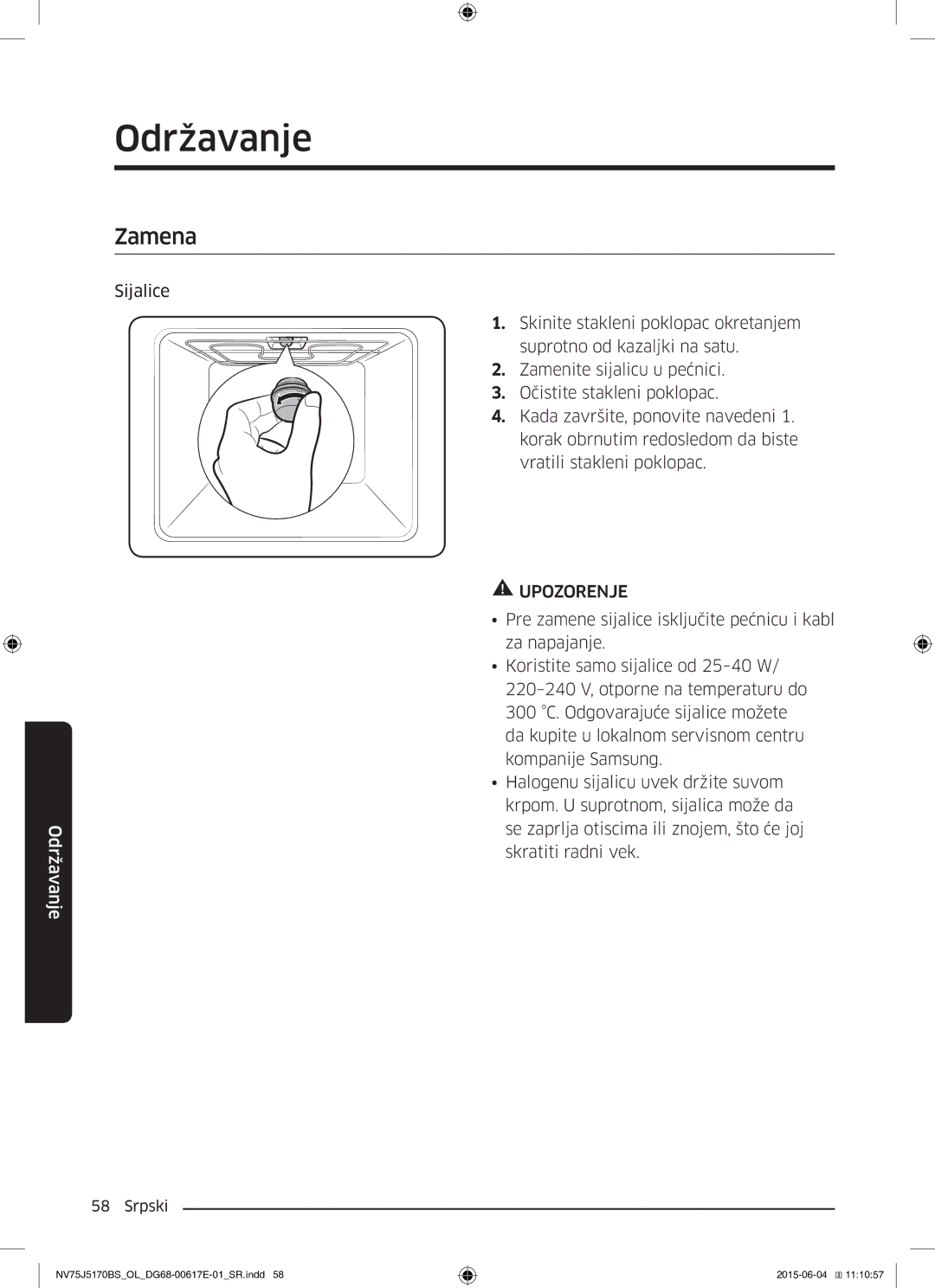 Samsung NV75J5170BS/OL manual Zamena, Sijalice 