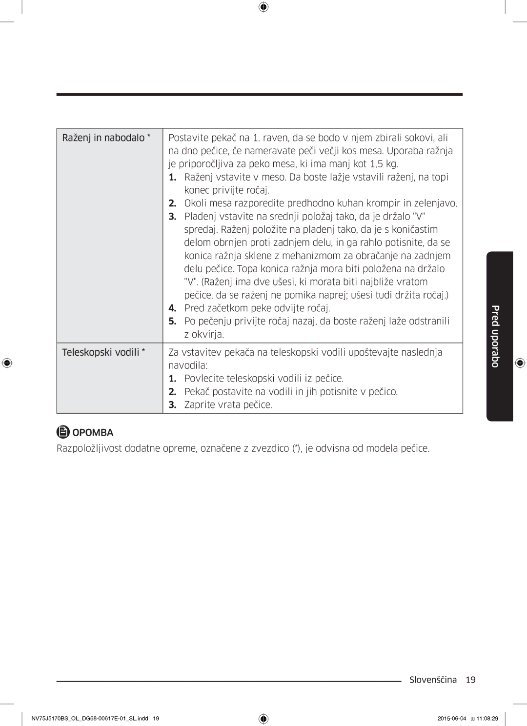 Samsung NV75J5170BS/OL manual Opomba 