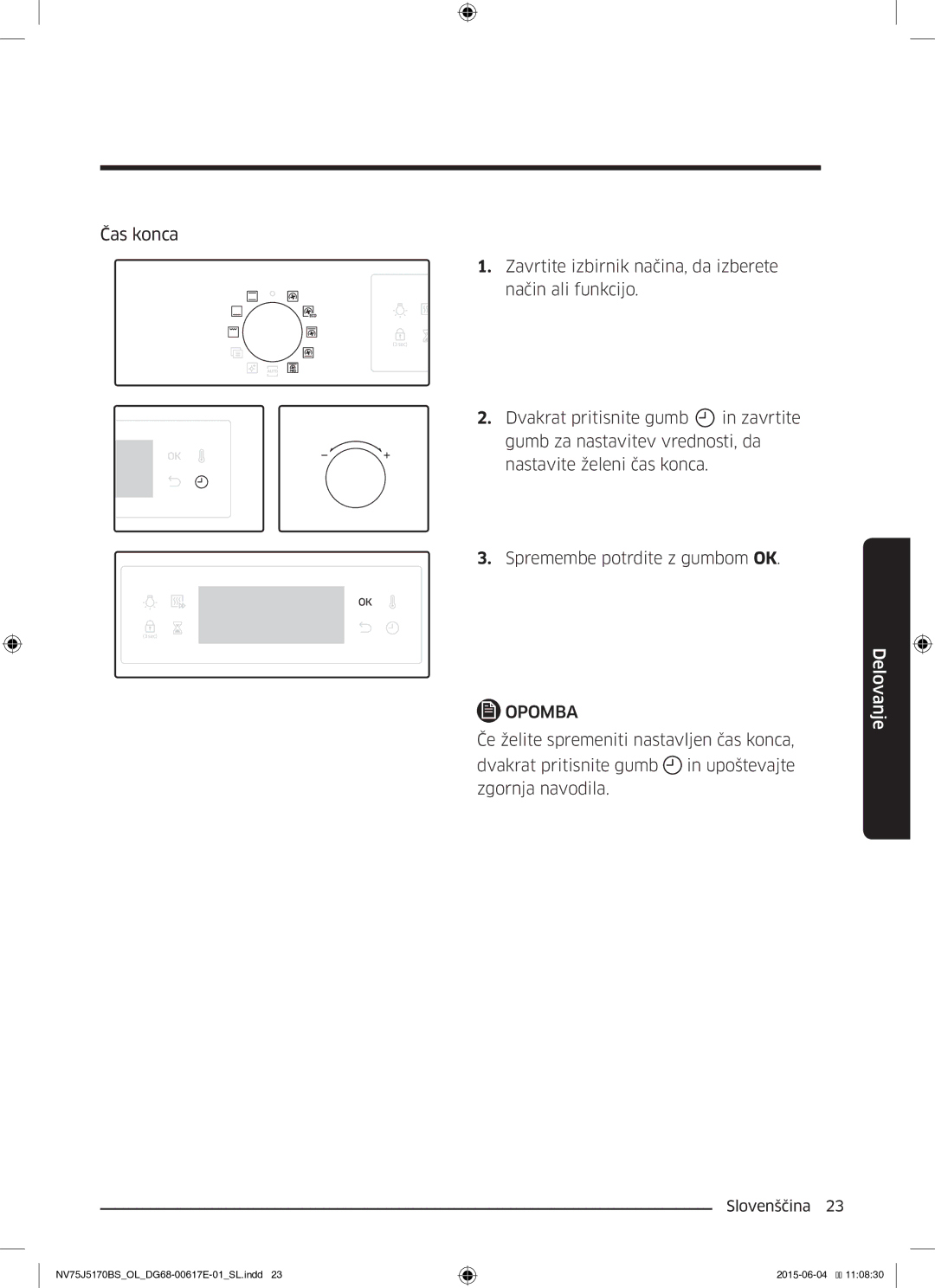 Samsung NV75J5170BS/OL manual Opomba 