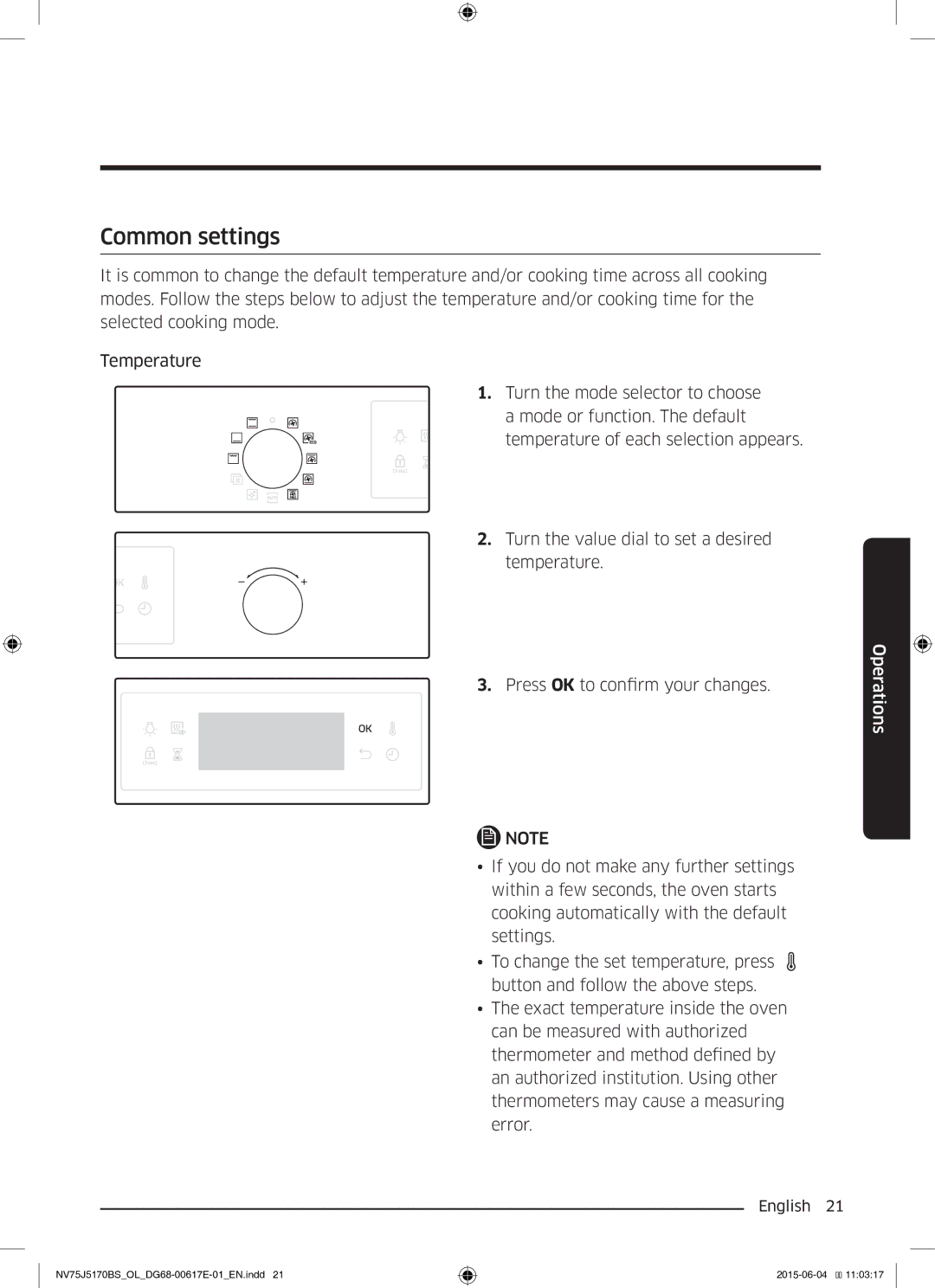 Samsung NV75J5170BS/OL manual Common settings 