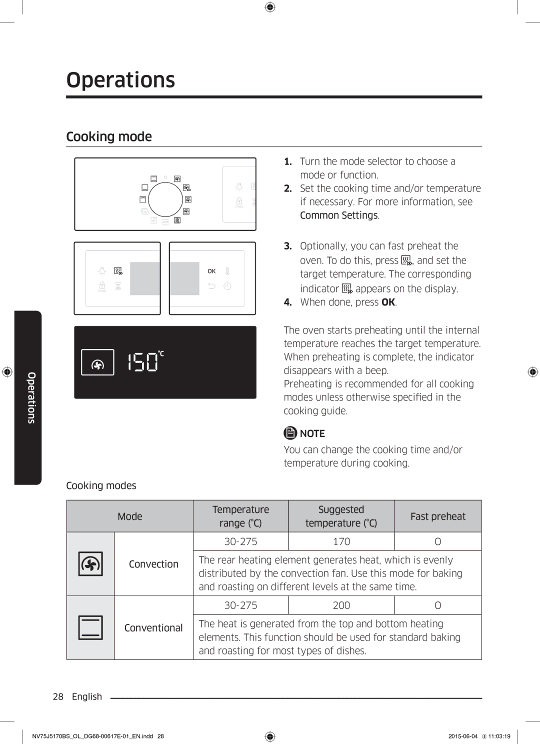 Samsung NV75J5170BS/OL manual Cooking mode 