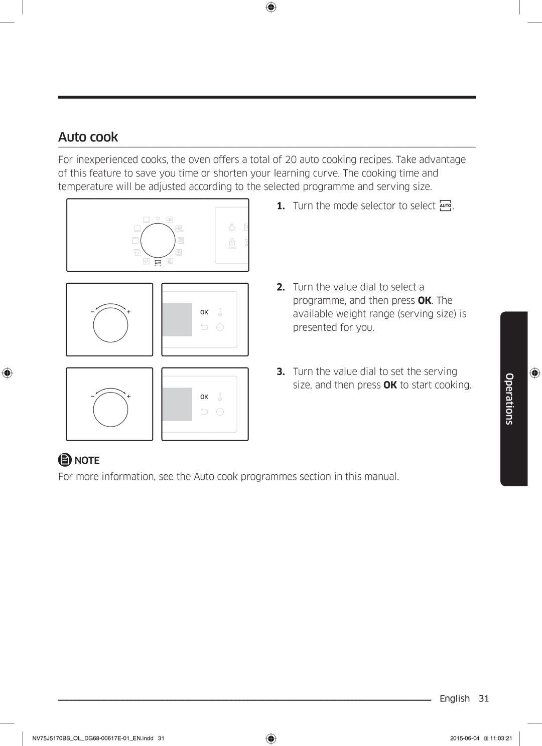 Samsung NV75J5170BS/OL manual Auto cook 