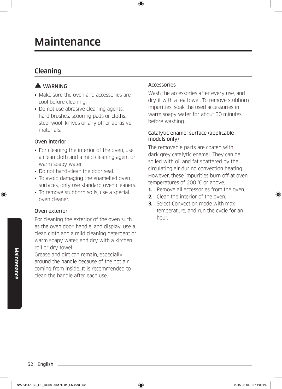 Samsung NV75J5170BS/OL manual Maintenance 