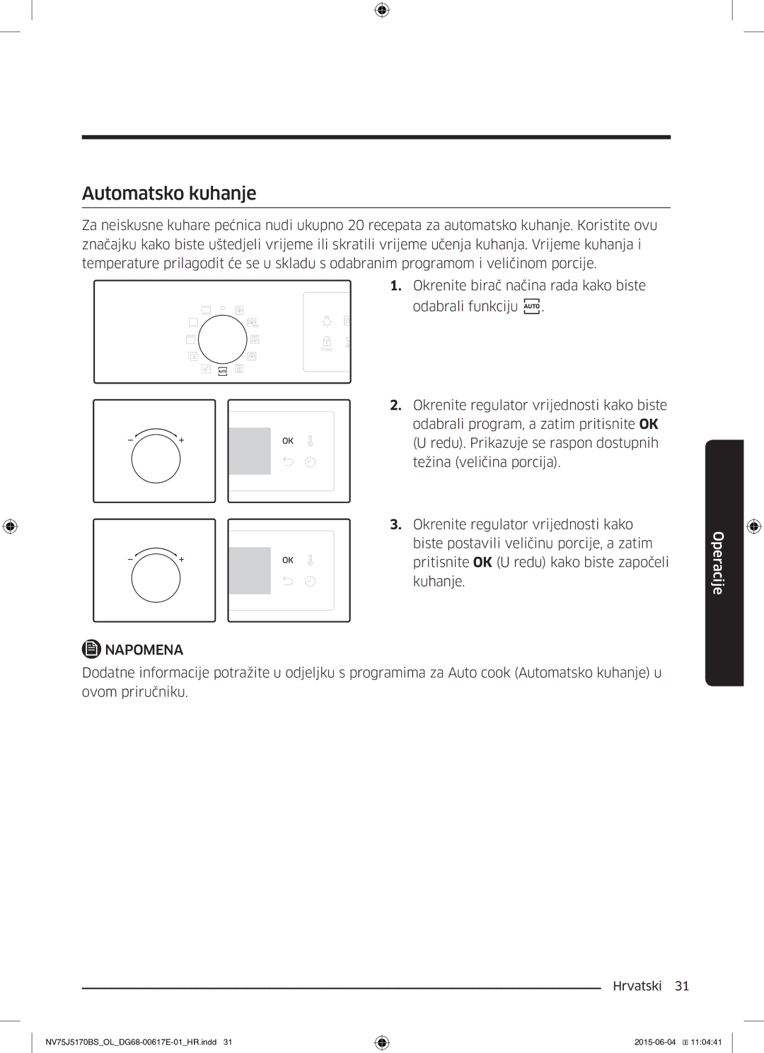 Samsung NV75J5170BS/OL manual Automatsko kuhanje 