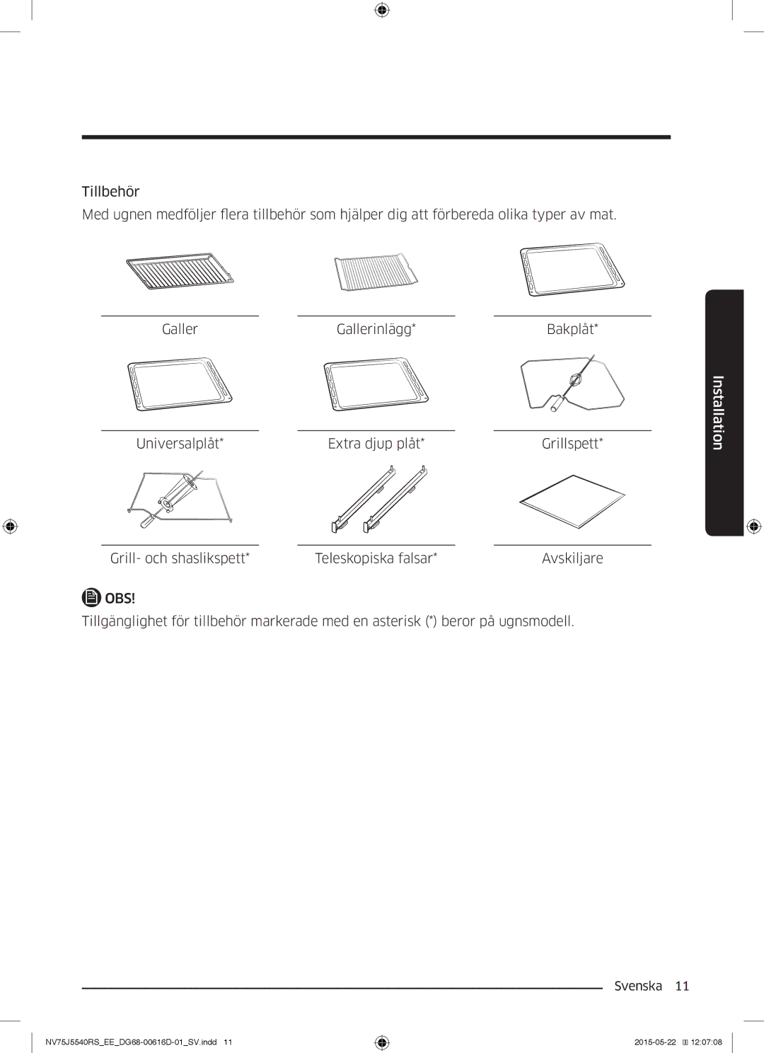 Samsung NV75J5540RS/EE manual Installation 