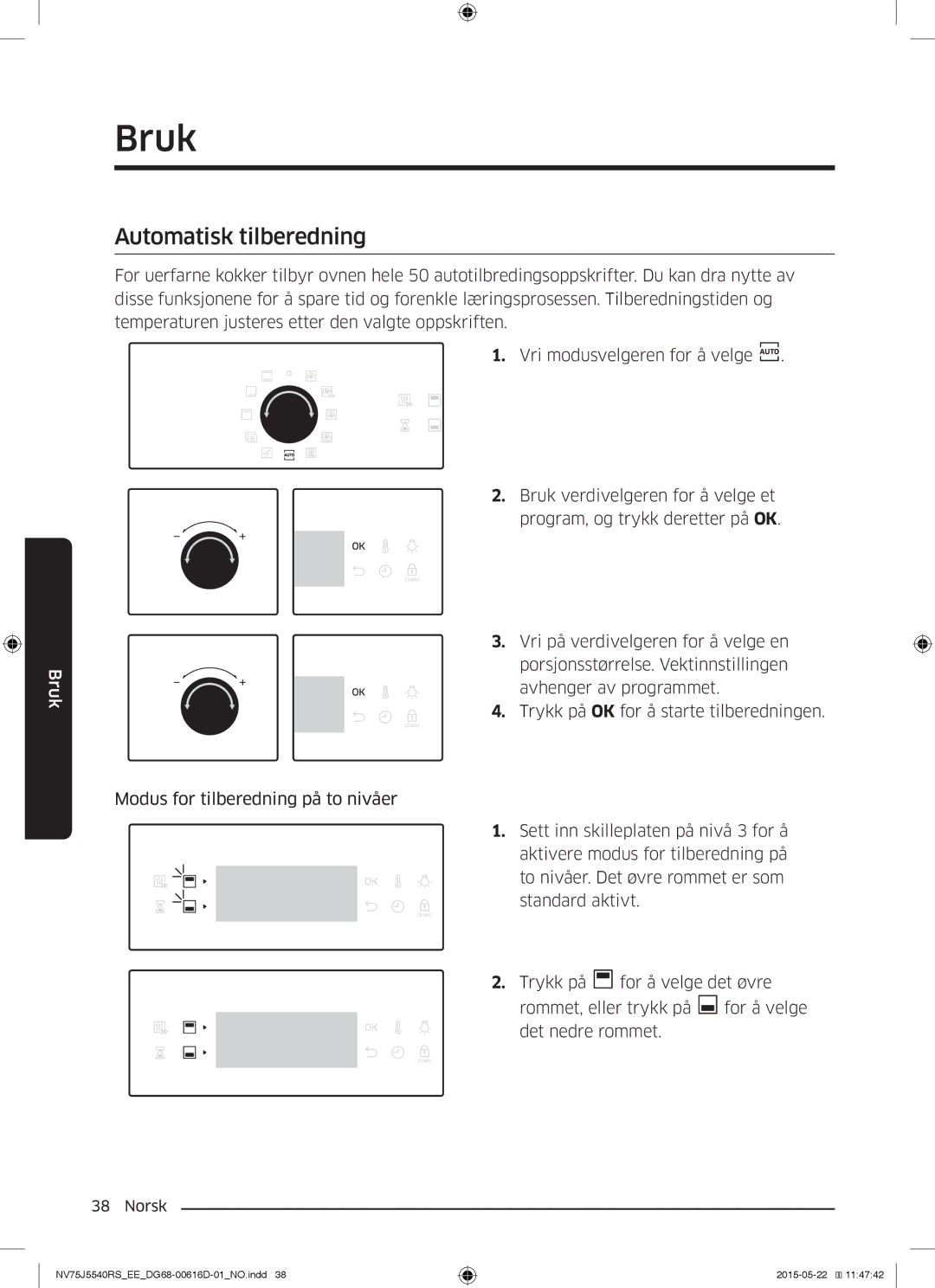 Samsung NV75J5540RS/EE manual Automatisk tilberedning 