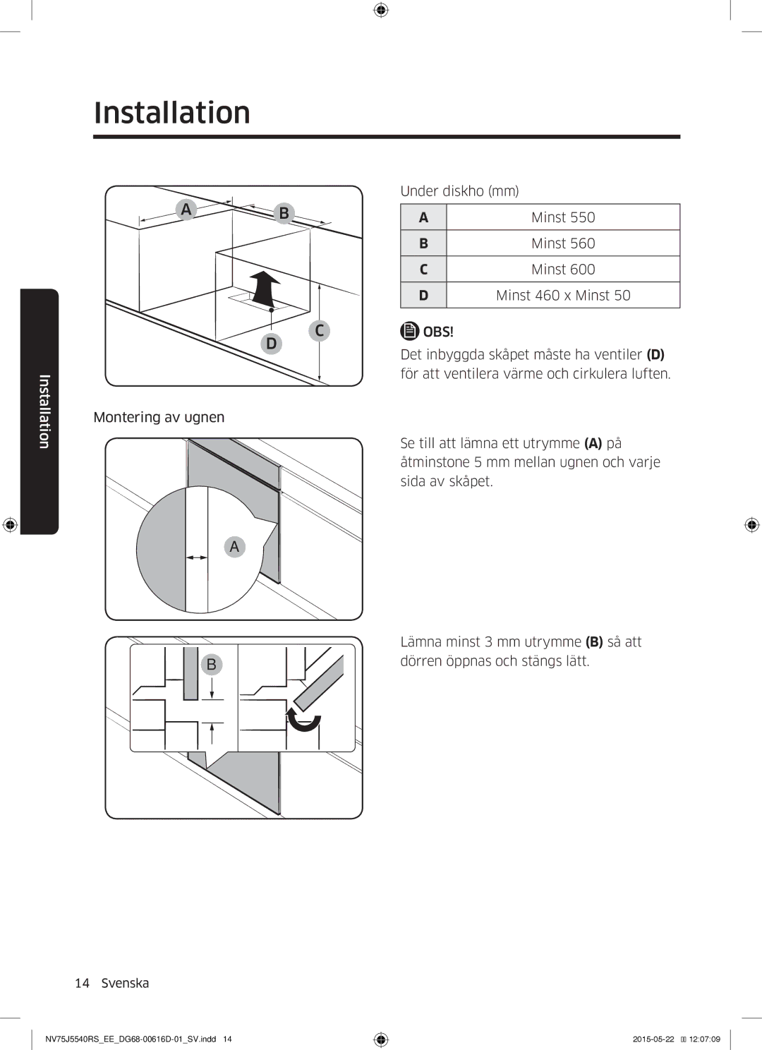 Samsung NV75J5540RS/EE manual Under diskho mm 