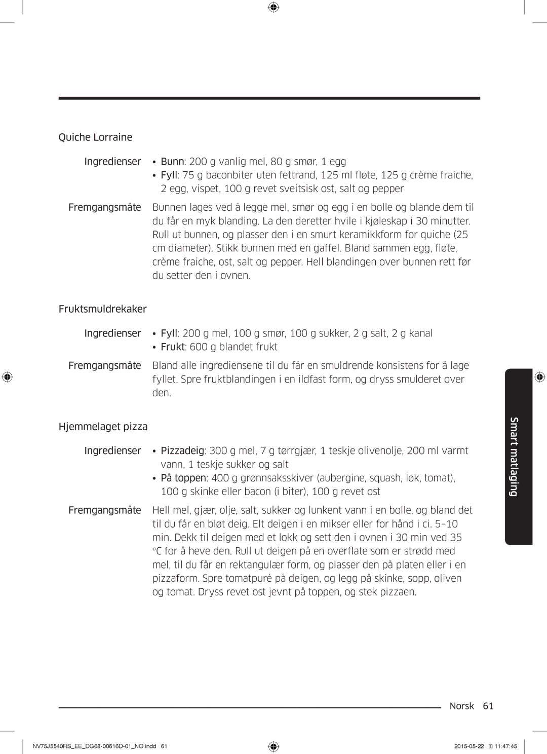 Samsung NV75J5540RS/EE manual Smart matlaging 