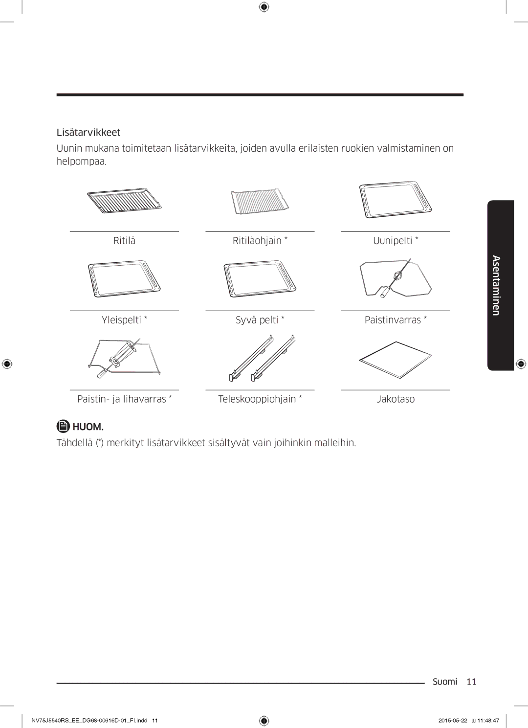 Samsung NV75J5540RS/EE manual Huom 