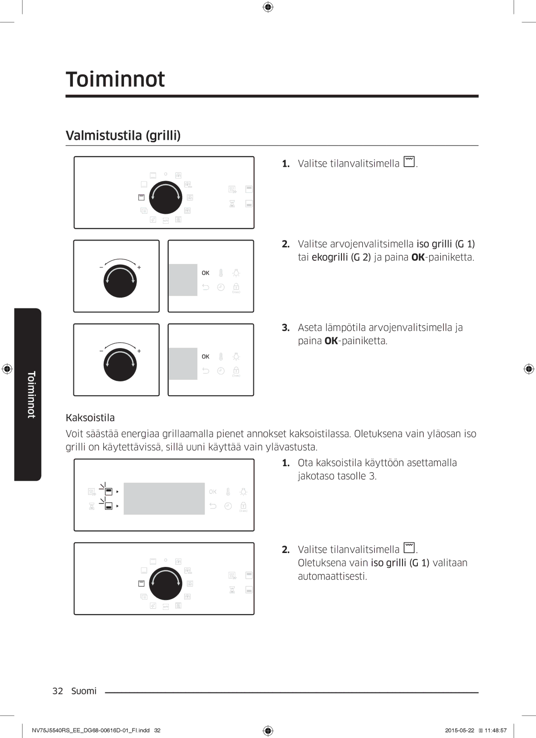 Samsung NV75J5540RS/EE manual Valmistustila grilli 