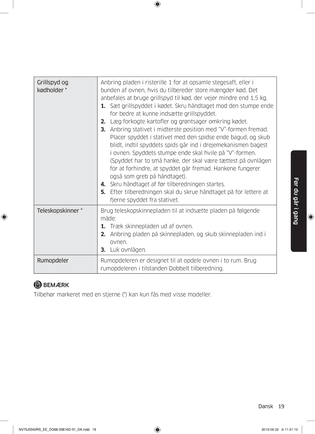 Samsung NV75J5540RS/EE manual Bemærk 