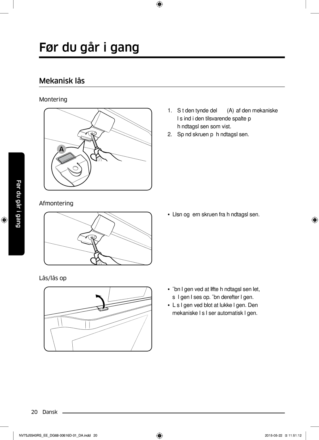 Samsung NV75J5540RS/EE manual Før du 