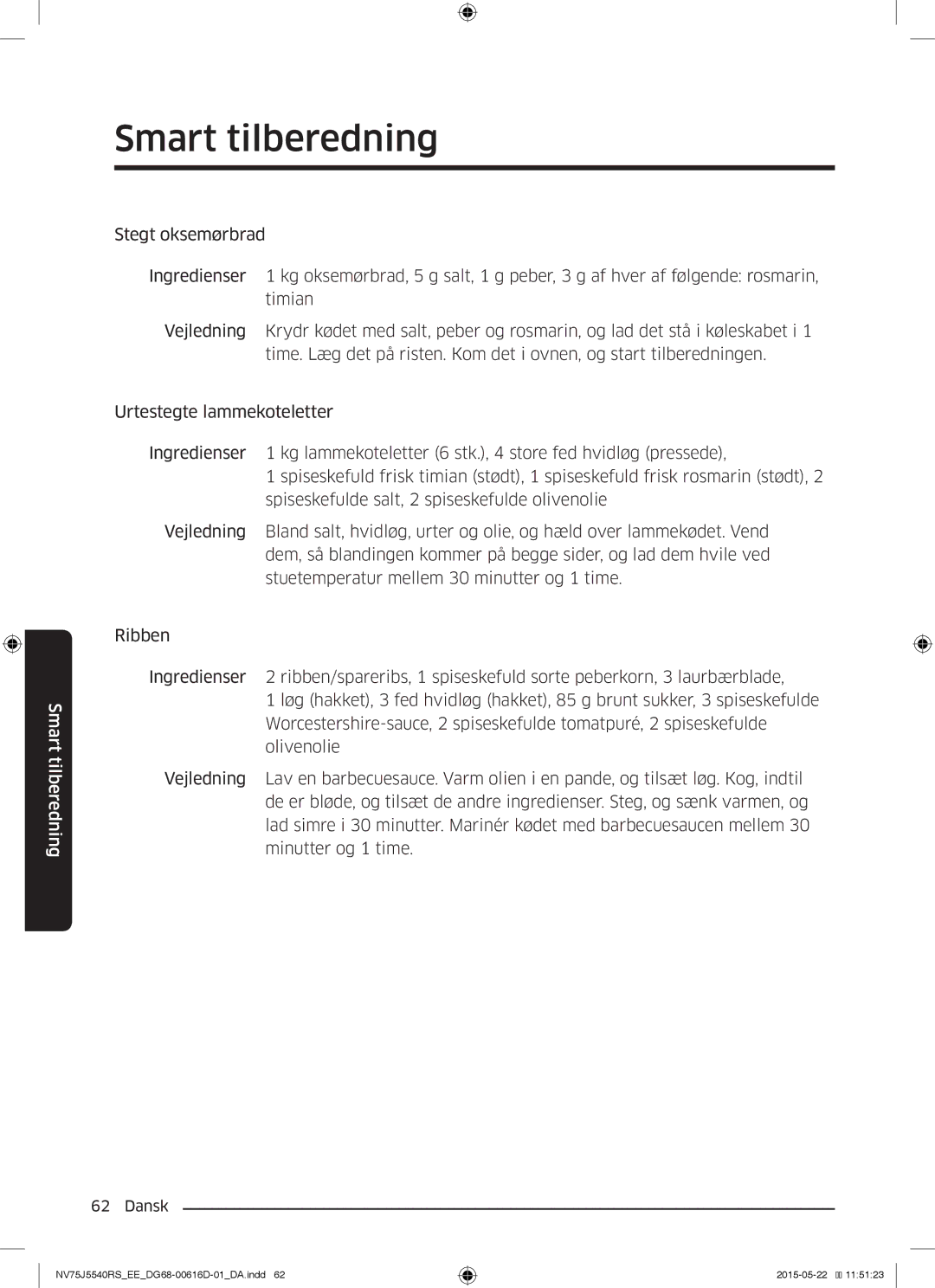 Samsung NV75J5540RS/EE manual Smart tilberedning 