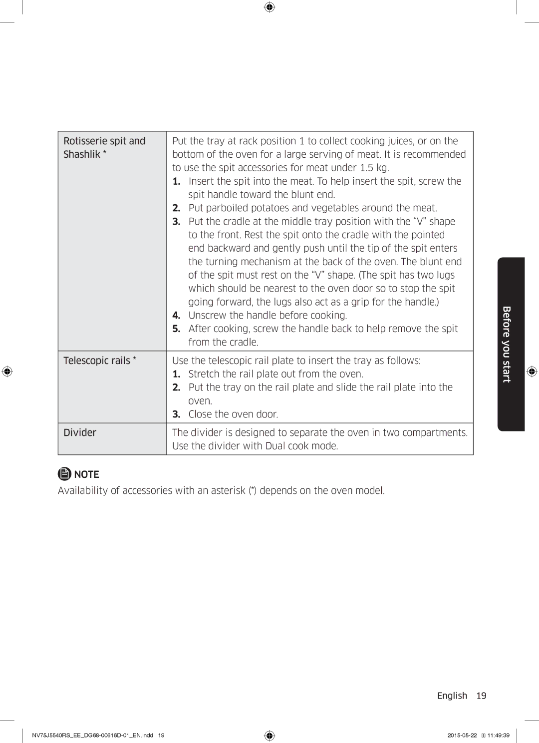 Samsung NV75J5540RS/EE manual Before you start 