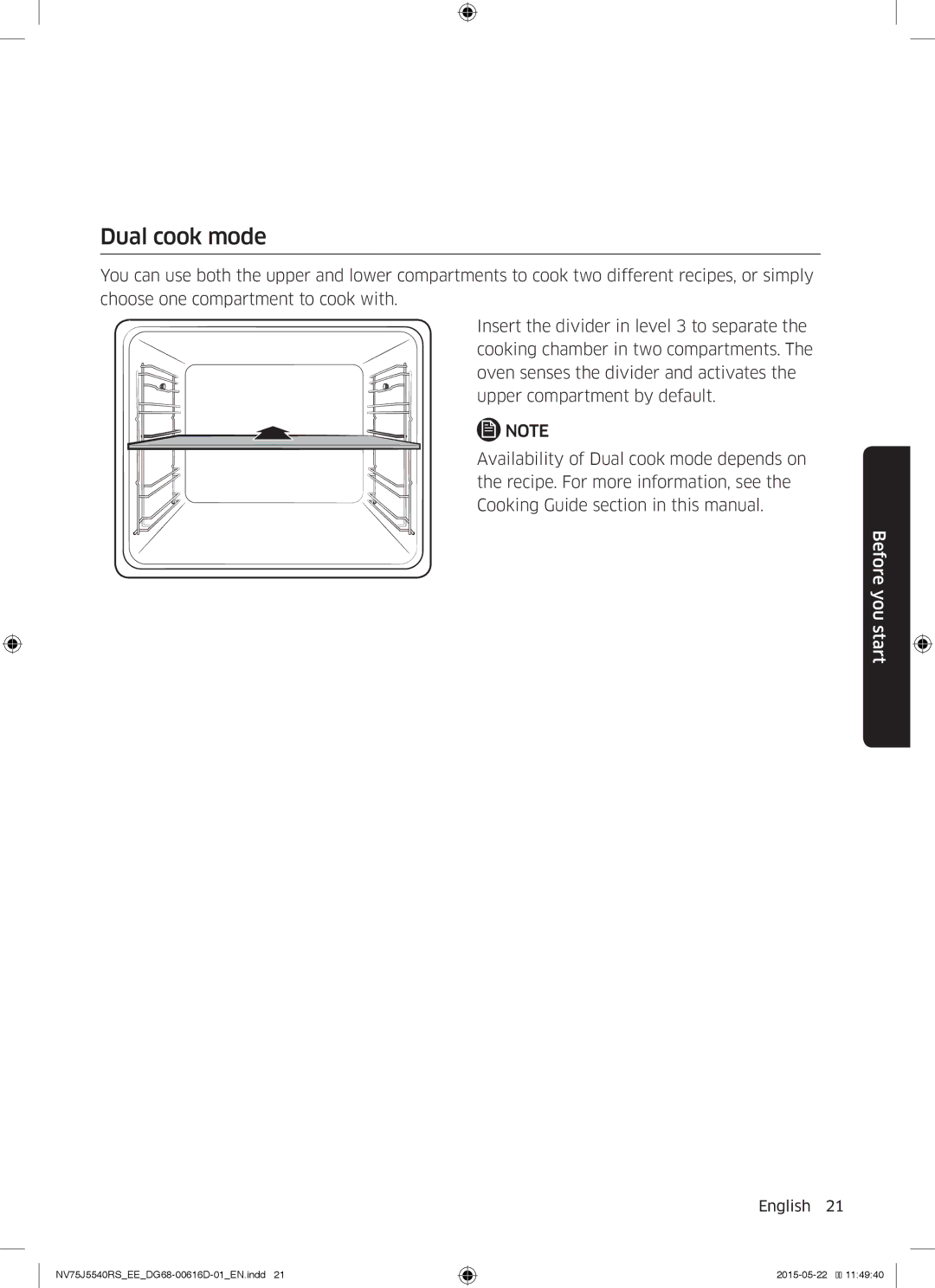 Samsung NV75J5540RS/EE manual Dual cook mode 