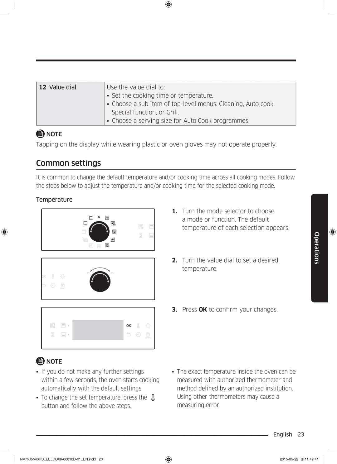 Samsung NV75J5540RS/EE manual Common settings 