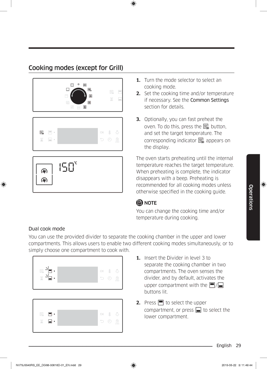 Samsung NV75J5540RS/EE manual Cooking modes except for Grill 