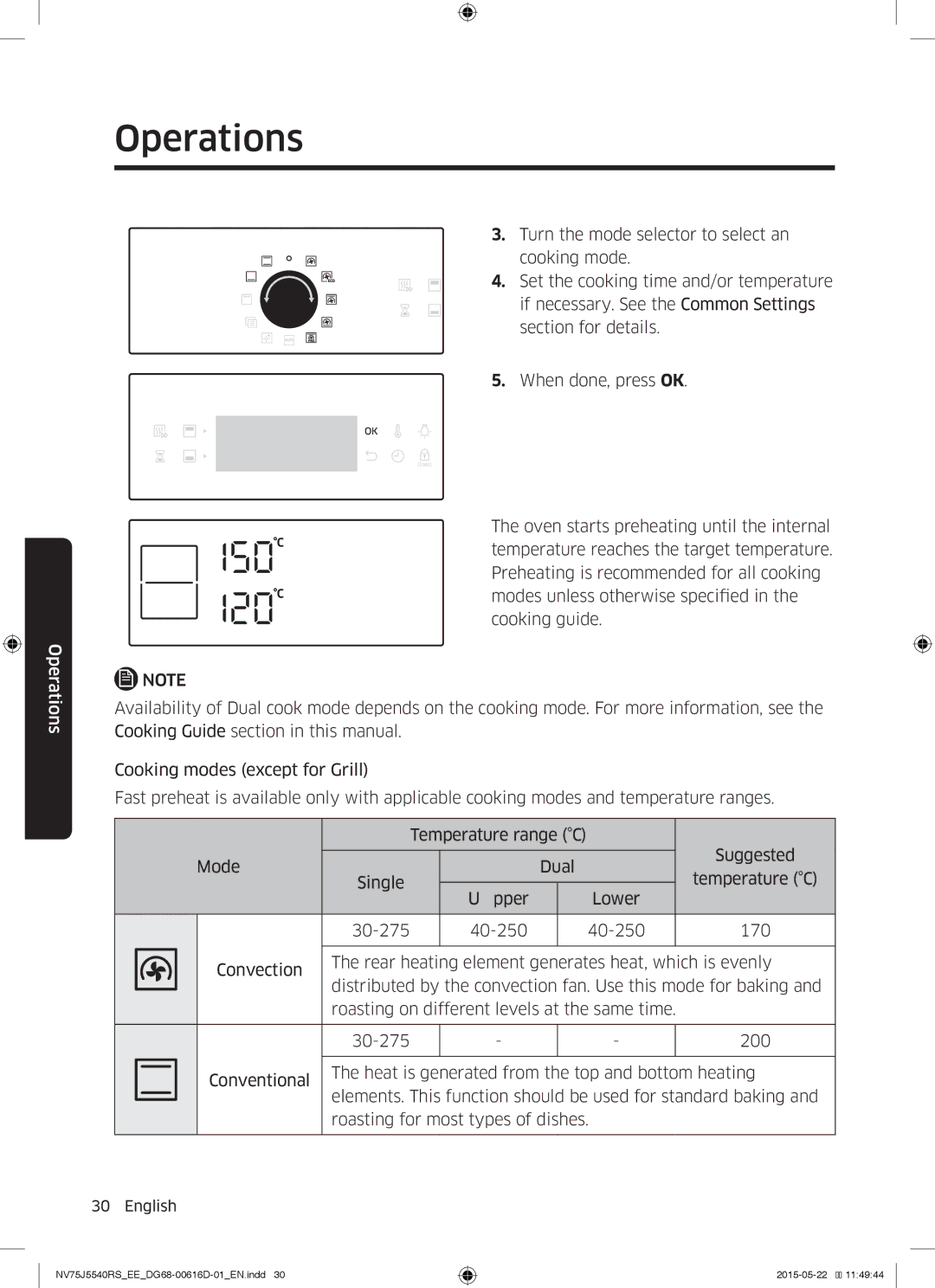 Samsung NV75J5540RS/EE manual Operations 