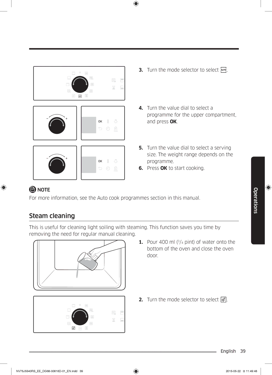 Samsung NV75J5540RS/EE manual Steam cleaning 