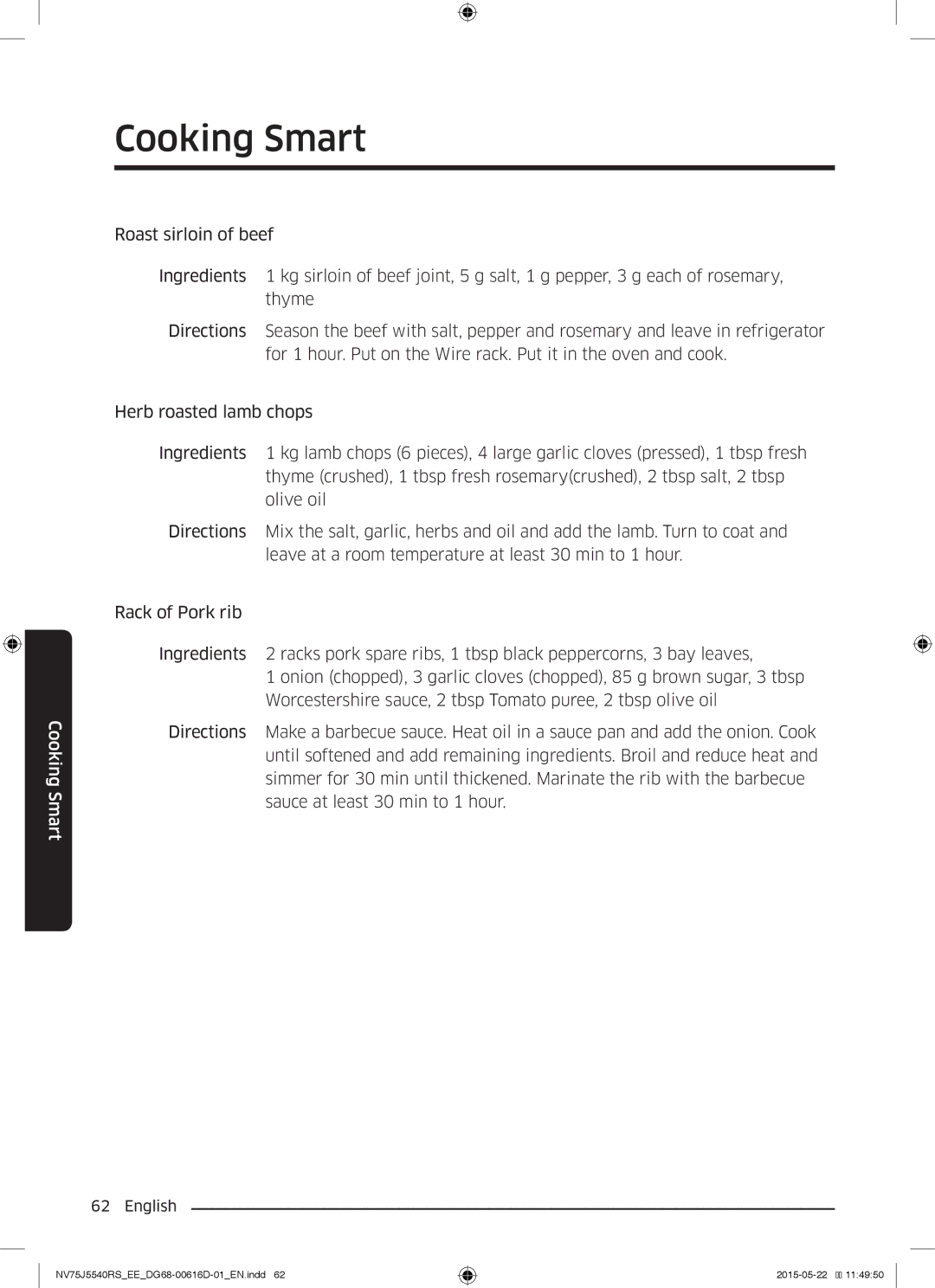 Samsung NV75J5540RS/EE manual Cooking Smart 