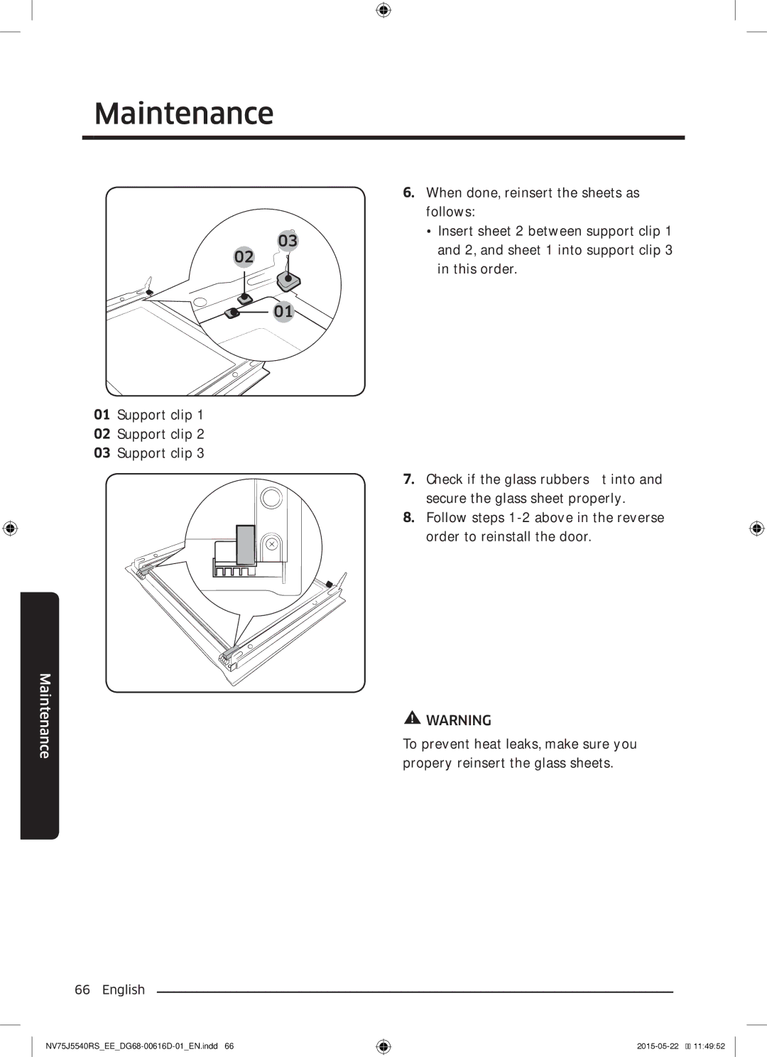 Samsung NV75J5540RS/EE manual Support clip 