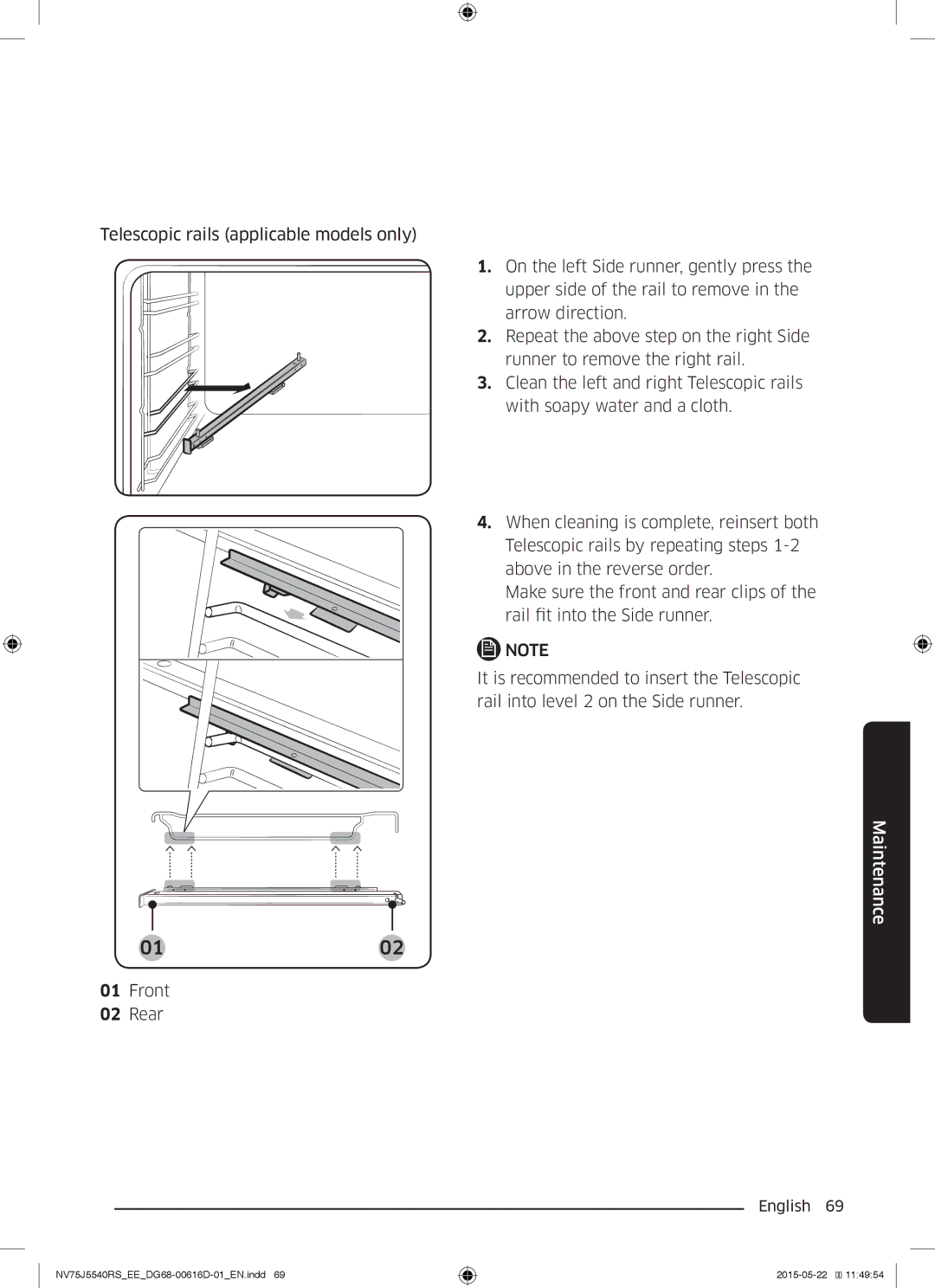 Samsung NV75J5540RS/EE manual Telescopic rails applicable models only 