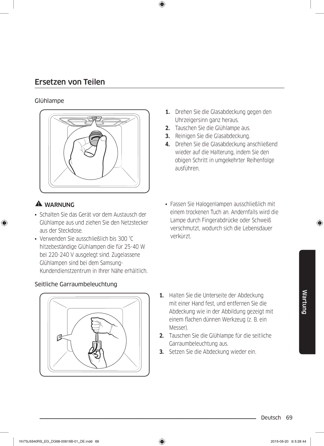 Samsung NV75J5540RS/EG manual Ersetzen von Teilen 