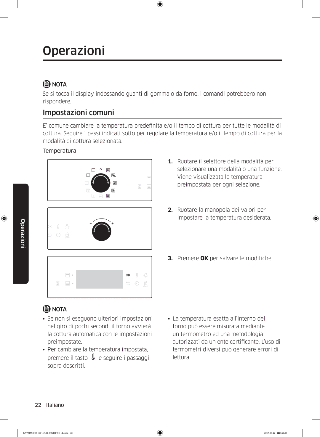 Samsung NV75J5540RS/ET manual Impostazioni comuni 