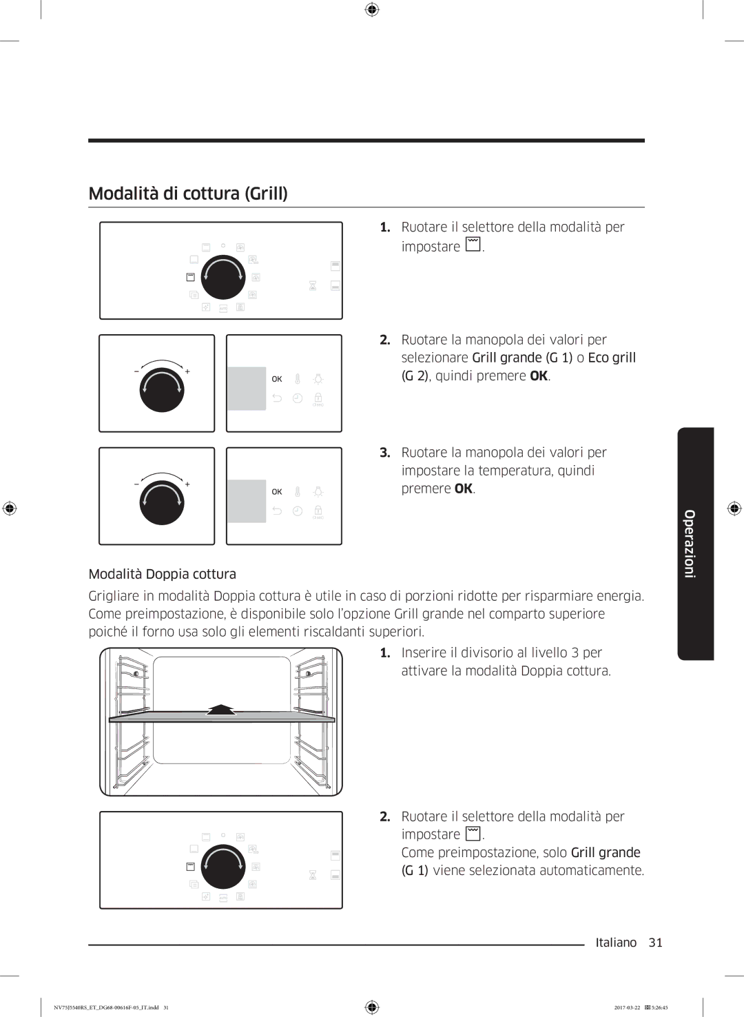 Samsung NV75J5540RS/ET manual Modalità di cottura Grill 