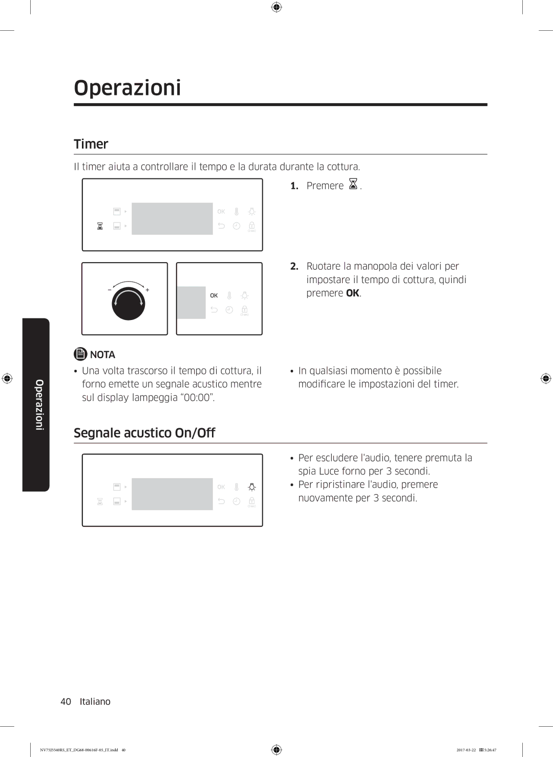 Samsung NV75J5540RS/ET manual Timer, Segnale acustico On/Off 