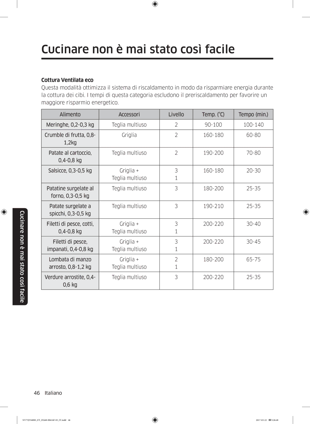 Samsung NV75J5540RS/ET manual Cottura Ventilata eco 