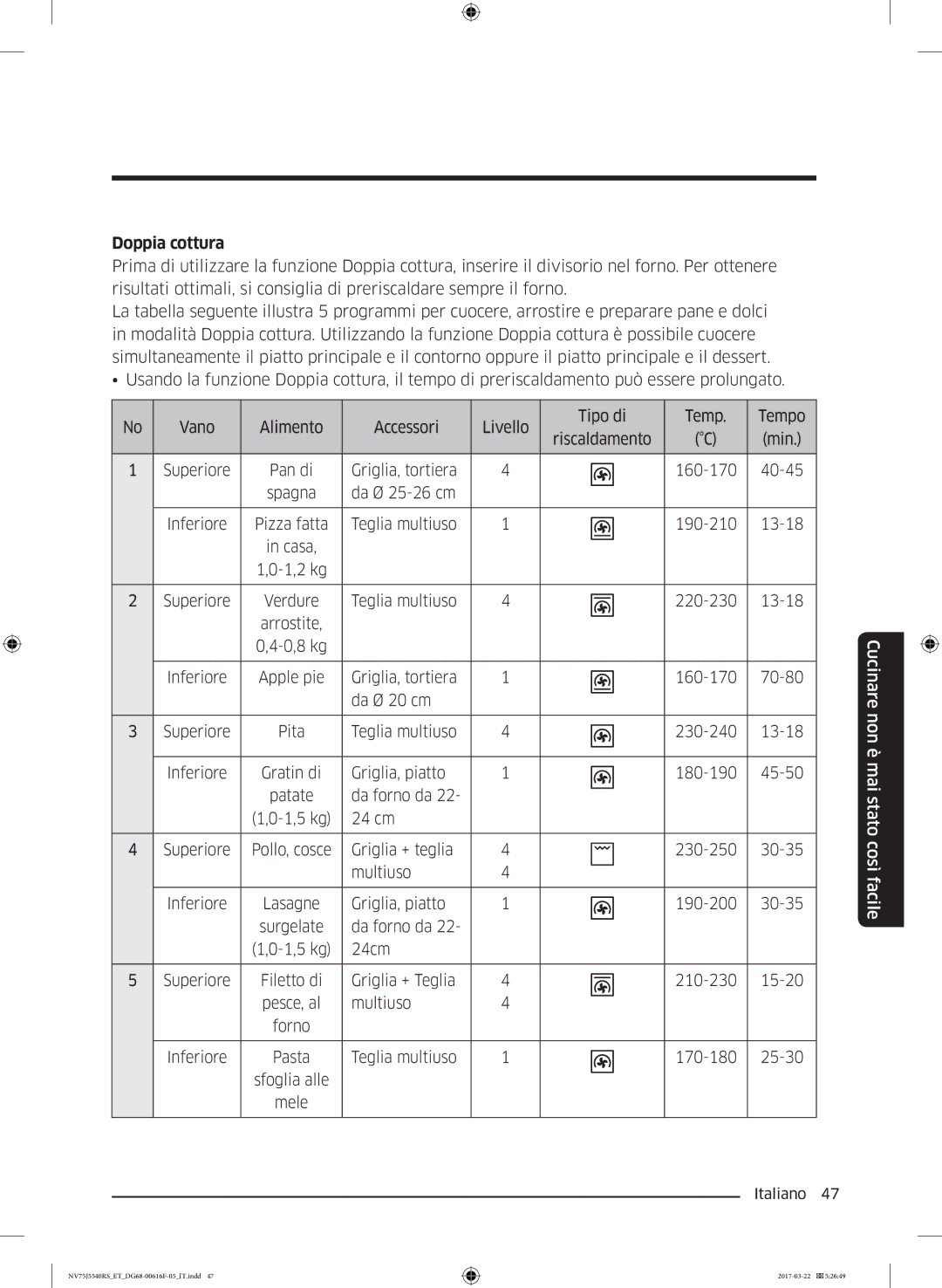 Samsung NV75J5540RS/ET manual Doppia cottura 